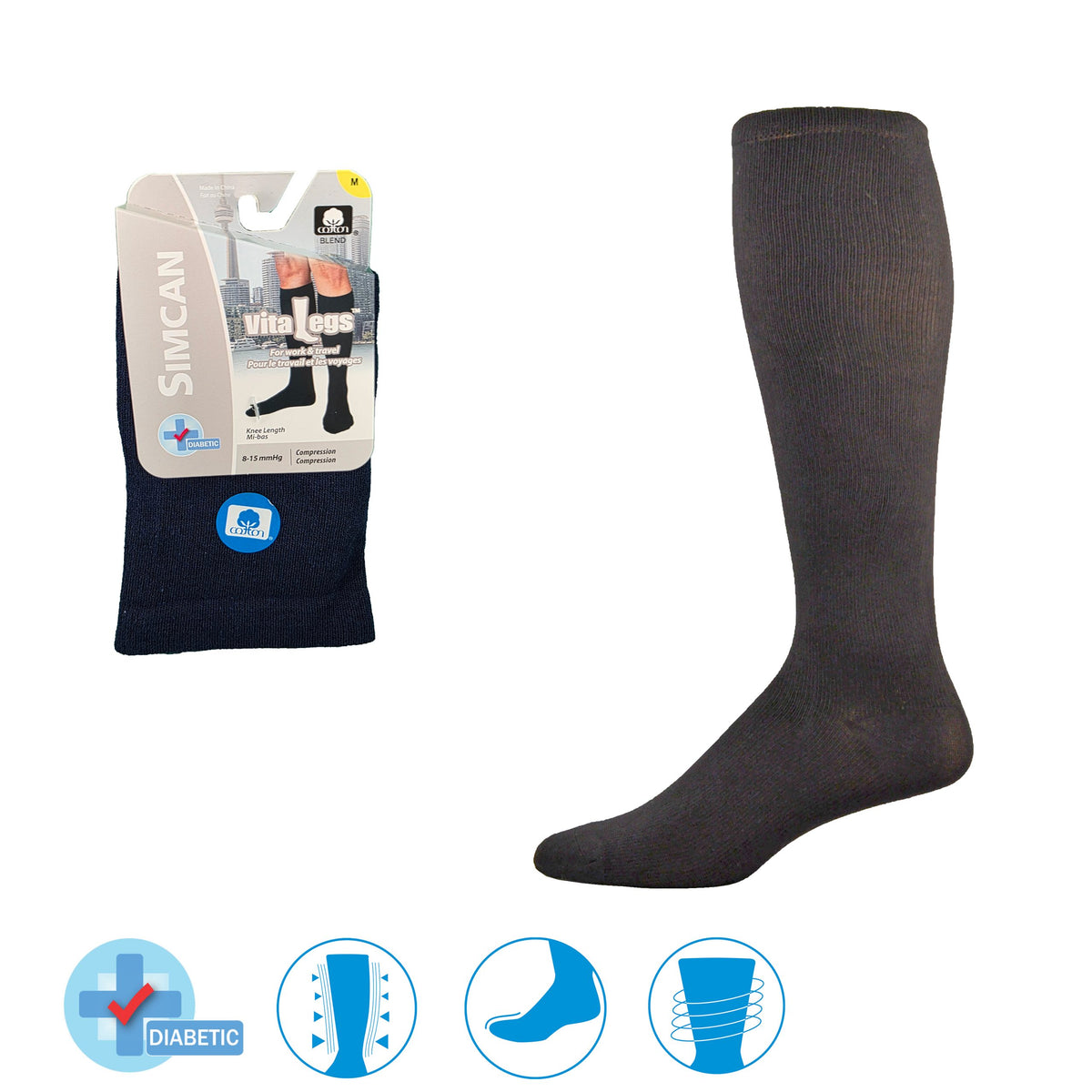 The Simcan Vita Legs™ Knee Length Light Compression Sock (Black)