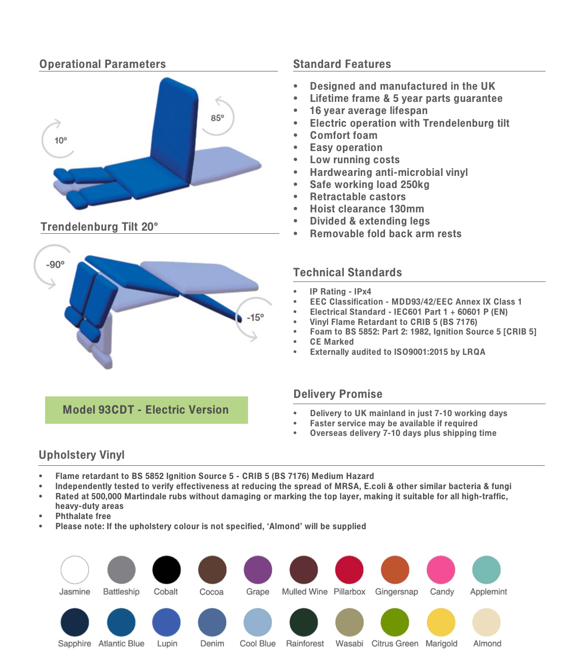 Plinth 93CDT Tilting Divided Leg Podiatry Chair (Two-motor)